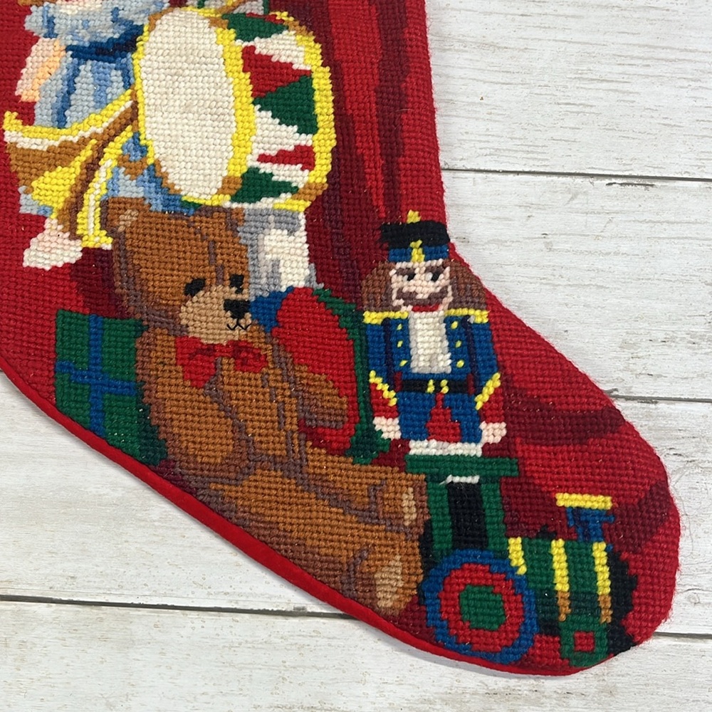 VintageSanta with toys needlepoint Christmas stocking - Picture 2 of 9